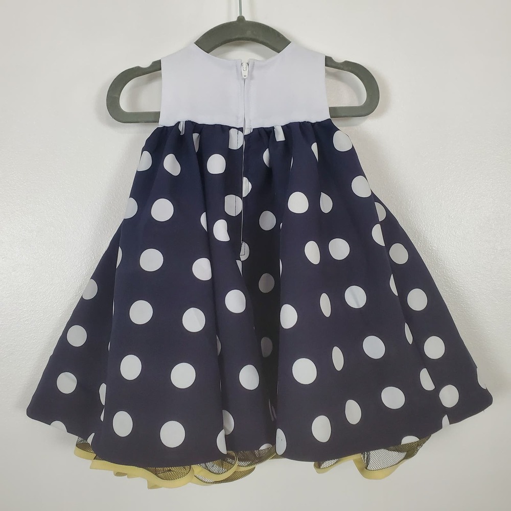 Bonnie Baby NWOT 12m polka dot blue and white dress with flowers and bows - Picture 2 of 3